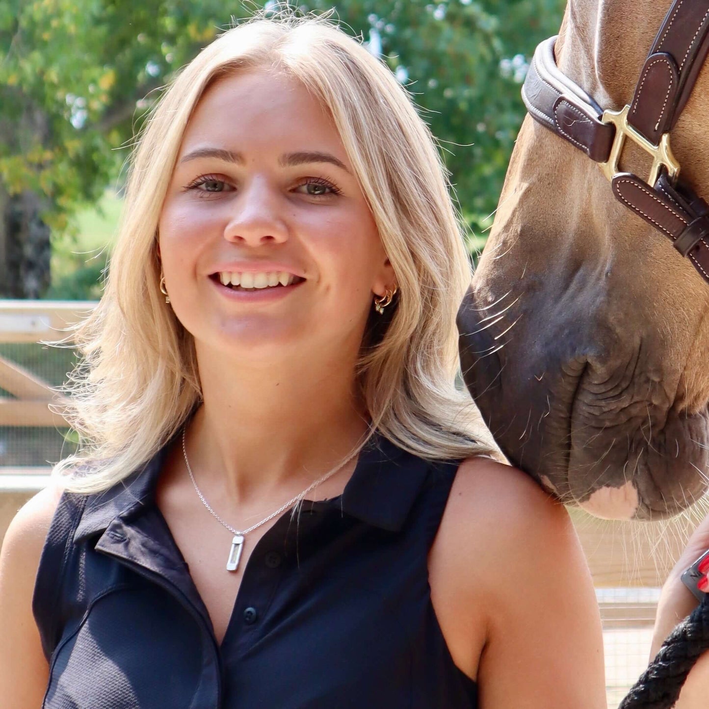 Horse Hair Vertical Bar Necklace displayed on girl